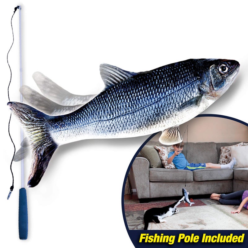 Ontel Flippity Fish Interactive Cat Toy with Catnip & Fishing Pole - Touch Activated, Rechargeable Pet Toy to Help Reduce Stress & Bad Behavior - As Seen on TV - Image 2